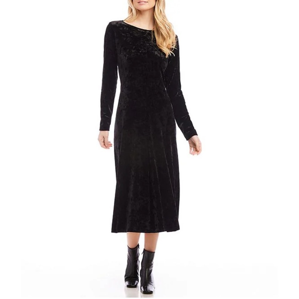 NWT -  Karen Kane Stretch Velvet Boat Neckline Long Sleeve A-Line Midi Dress